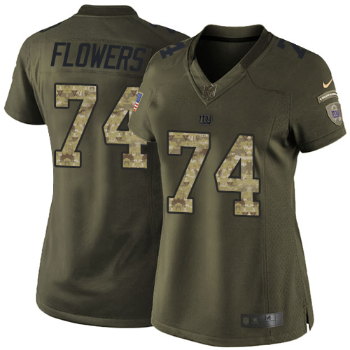 Women's Limited Ereck Flowers Nike Jersey Green - #74 Salute to Service NFL New York Giants